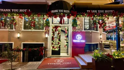 a building decorated with christmas lights and christmas decorations at Thank You Hotel Sultanahmet in Istanbul