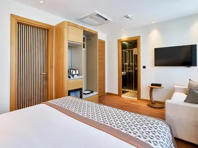 a hotel room with a bed and a television at Thank You Hotel Sultanahmet in Istanbul