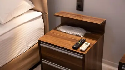 a night stand with a remote control and a bed at Global Termal Hotel in Çekirge