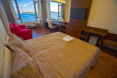 a hotel room with a bed and a television at Sea Garden Otel in Darıca