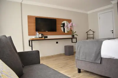 a hotel room with a bed and a television at Vera Taksim Hotel in Istanbul