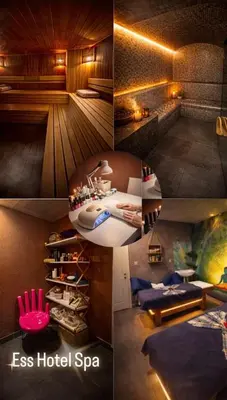 a collage of four pictures of a hotel room at Ess Hotel in Istanbul