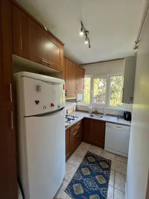a kitchen with a refrigerator with a face drawn on it at Acıbadem Kadıköy Daire in Istanbul