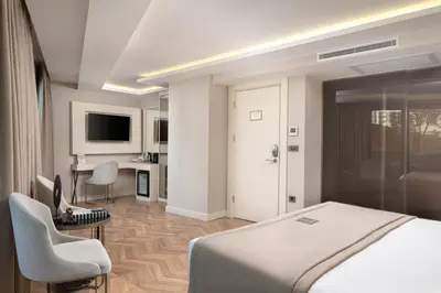 a bedroom with a bed and a chair and a desk at Great Fortune Concept Hotel in Istanbul
