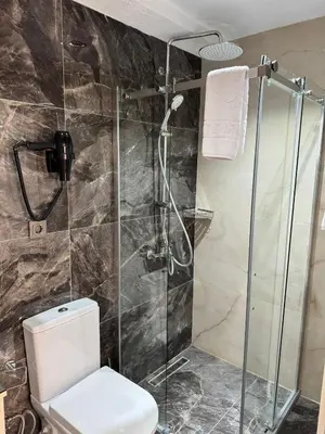 a bathroom with a shower and a toilet at Garden Elisa Hotel in Istanbul
