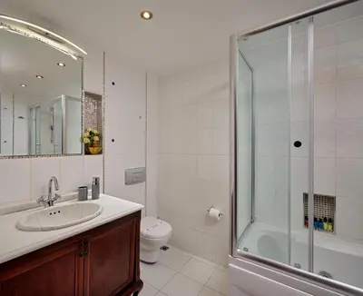 a bathroom with a shower and a sink and a toilet at 1207 Hotel Special Class Sultanahmet in Istanbul
