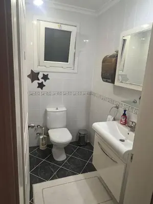 a small bathroom with a toilet and a sink at Villa Elegance in Kocaeli