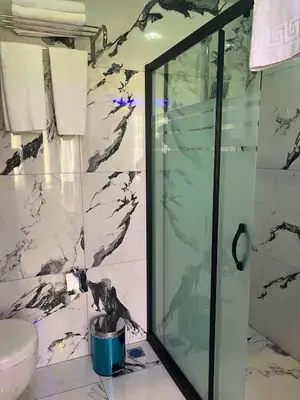a bathroom with a shower and a toilet at Hisar Çeşme Hotel in Istanbul