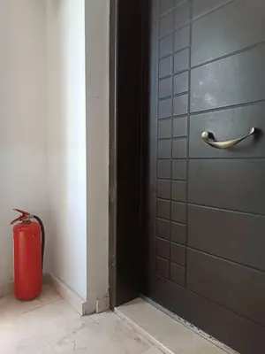 a door with a red trash can next to it at Taksim Dora Apart in Istanbul