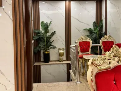 a dining room with red chairs and a table at Hotel Visa in Istanbul