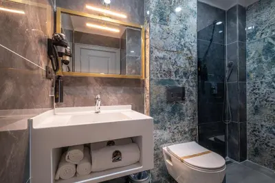 a bathroom with a sink and a toilet and a shower at 216 Prestige Hotel in Istanbul