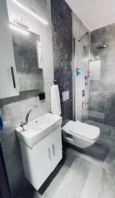 a bathroom with a sink and a toilet and a shower at Galata studio in Istanbul
