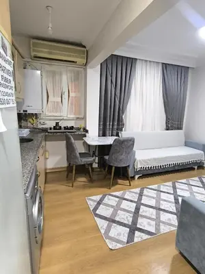a kitchen and living room with a couch and a table at Sultanahmet Apartment in Istanbul