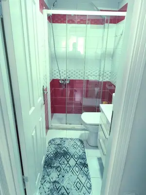 a bathroom with a shower and a toilet and a sink at Sultanahmet Apartment in Istanbul