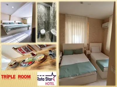 a collage of three pictures of a hotel room at Rota Star Hotel Beyoğlu in Istanbul