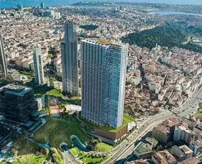 an aerial view of a city with tall buildings at Modern Luxury apt at Sinpas Queen in Istanbul