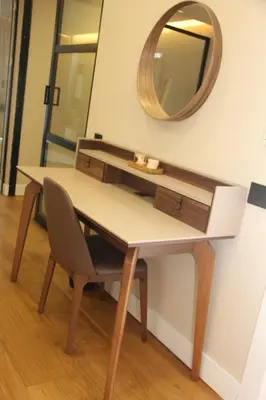 a dressing table with a mirror and a chair at Lovely One Bedroom Appartment-530 in Istanbul