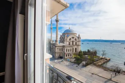 a view of a building from a window at Hip Waterfront Apt with a Striking View in Istanbul
