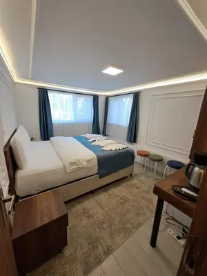 a bedroom with a bed and a table and a desk at Tumer House Sultanahmet in Istanbul
