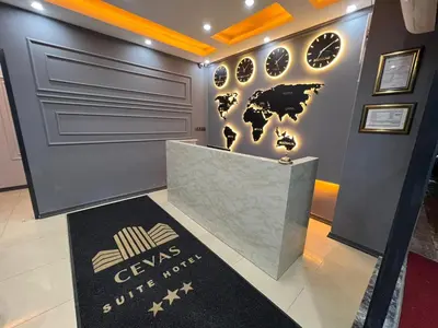 a room with a wall with a map of the world at Cevas Suite Hotel in Istanbul