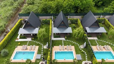 an aerial view of a resort with two swimming pools at Resort Mola Sapanca in Sapanca