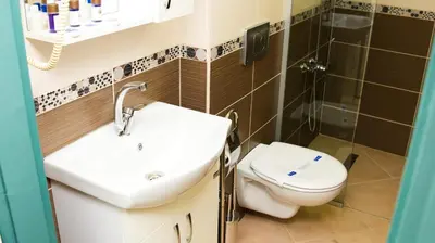 a bathroom with a toilet and a sink and a shower at Mini Harem Hotel in Istanbul