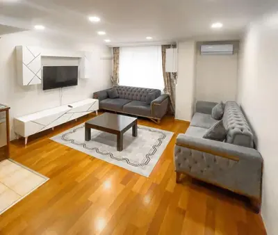 a living room with two couches and a tv at Ground floor apartment in a quiet area 17 in Istanbul