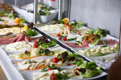 a buffet with many plates of food on display at Taxim Lounge Hotel Special Category in Istanbul