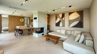 a living room with a couch and a table at Beykoz Breeze in Beykoz