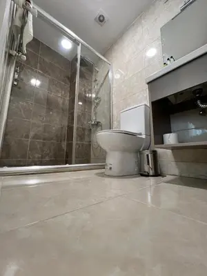 a bathroom with a toilet and a glass shower at Nacre 360 in Istanbul