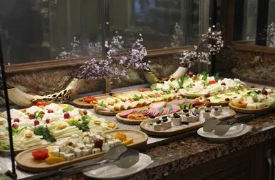 a buffet with many different types of food on display at Halifaks Hotel in Istanbul