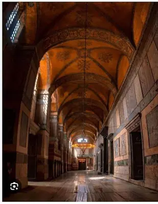an empty hallway in a building with a ceiling at Özdemir Apart - Sultanahmet in Istanbul