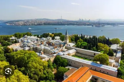an aerial view of a city next to the water at Özdemir Apart - Sultanahmet in Istanbul