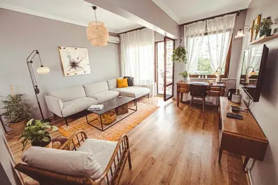 a living room with a couch and a table at A Cozy, Quiet Home with Great View in City Center in Istanbul