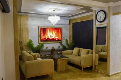 a living room with two couches and a fireplace at Alessia Old City in Istanbul