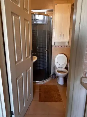 a bathroom with a shower and a toilet and a sink at Cozy Flat to Taxim, Beyoglu, Pera, Galata in Istanbul