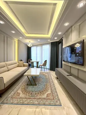 a living room with a couch and a tv at Ruzi's House in Istanbul