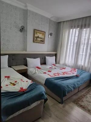 a bedroom with two beds with red flowers on them at Maritime Boutique Hotel in Istanbul
