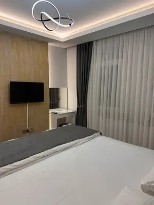 a bedroom with a bed and a flat screen tv at ZARA'S HOME in Istanbul in Istanbul