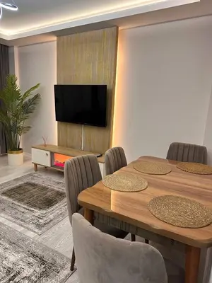 a dining room with a table and a tv at ZARA'S HOME in Istanbul in Istanbul