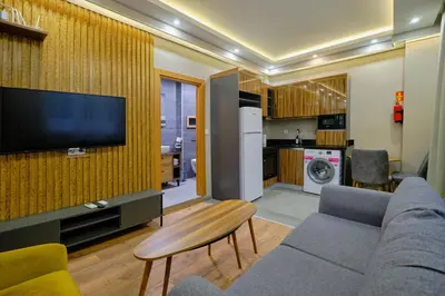 a living room with a couch and a tv at Private Apartment at Beylikdüzü nearly to E5 2 in Beylikduzu