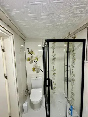 a bathroom with a toilet and a shower at Öz Suit in Istanbul