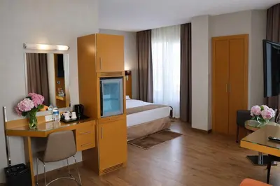 a hotel room with a bed and a desk at Riva Hotel Taksim in Istanbul