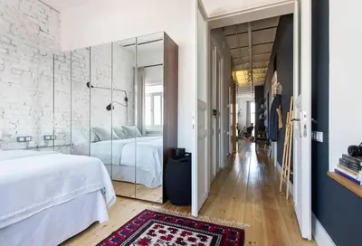 a bedroom with a white bed and a mirror at Bright Cool Central 1Bed1Bath Stylish Home! #376 in Istanbul