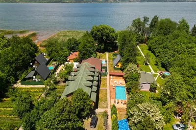 an aerial view of a house with a swimming pool at Meca Deluxe Otel Sapanca in Sapanca
