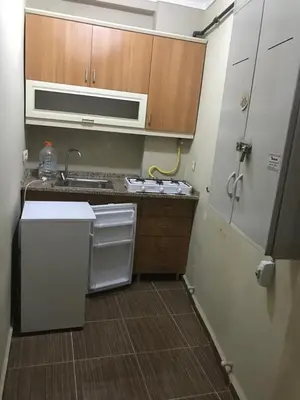a small kitchen with a sink and a refrigerator at Peri Pansiyon Butik Otel in Çınarcık