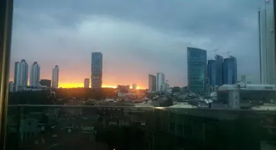 a view of a city skyline at sunset at Hotel Boursier 1 & Spa in Istanbul