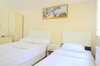 a room with three beds and a picture on the wall at SİMGE SULTAN' old cty in Istanbul