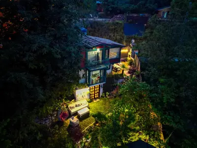 an aerial view of a house at night at Aknadağevi sapanca in Sapanca