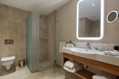 a bathroom with a sink and a shower and a toilet at DoubleTree by Hilton Hotel Istanbul - Tuzla in Istanbul